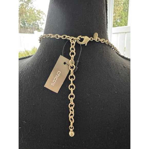 Chicos 20" Long Gold Tone Turquoise Blue Green Bead Statement Necklace NEW - Picture 7 of 11